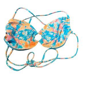 Victoria’s Secret Size S Convertible Bikini Top Ruched Halter Tie Swim Aqua Blue